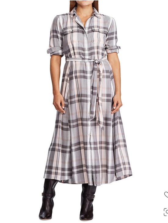 Ralph Lauren Dresses & Skirts - Ralph Lauren Plaid Shirt‑Style Maxi Dress in Gray and Cream